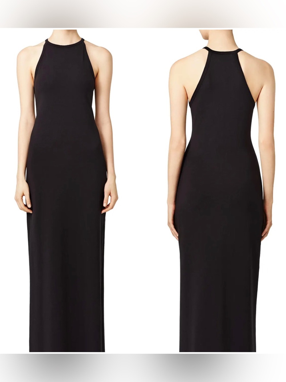 Theory High Halter Neck Maxi Stretch Black Fit Dress Size Small
